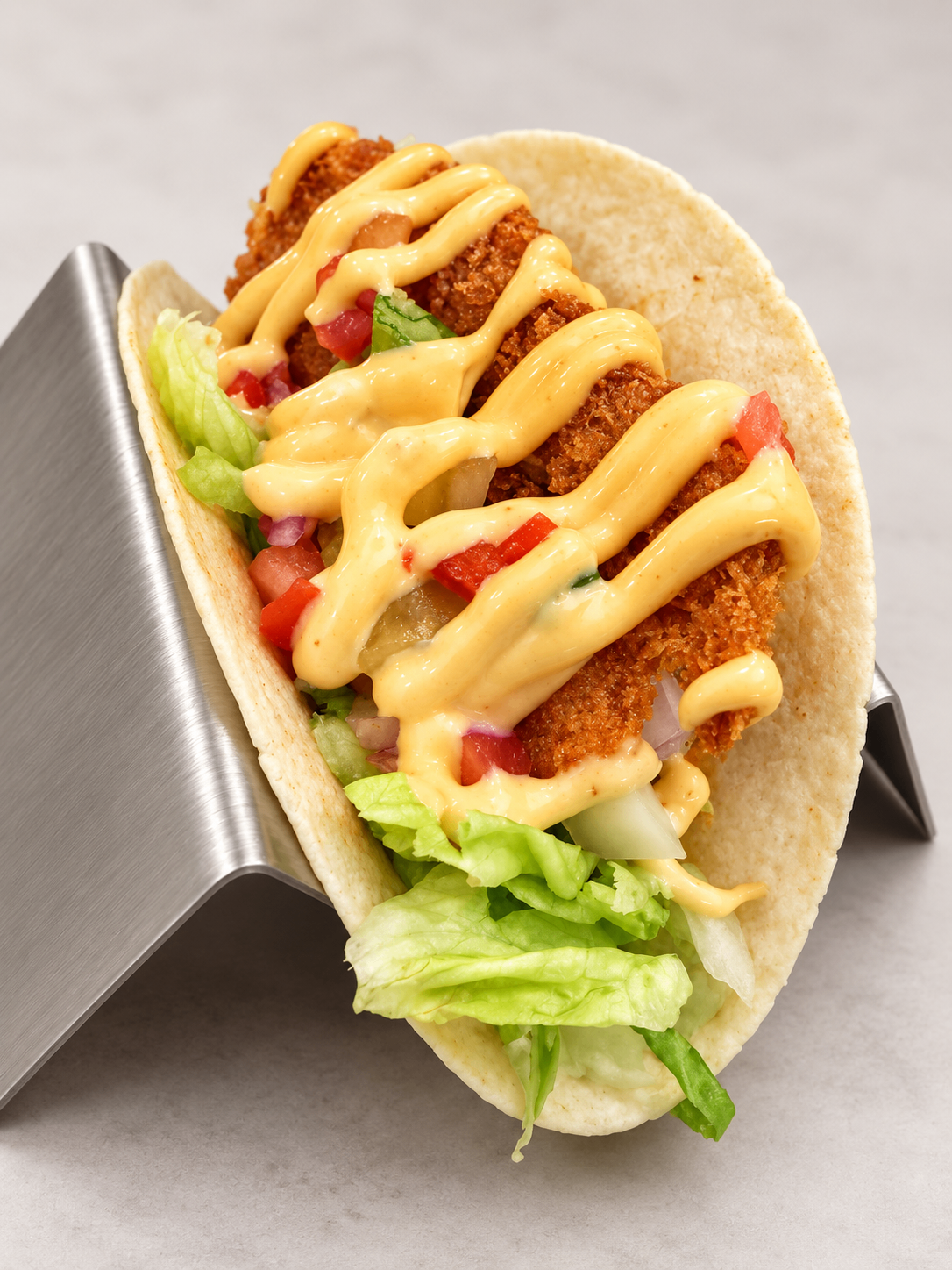 Maryland-inspired panko crusted soft shell crab taco with mango habanero aioli